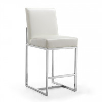 Manhattan Comfort CS003-PW Element 37.2 in. Pearl White and Polished Chrome Stainless Steel Counter Height Bar Stool